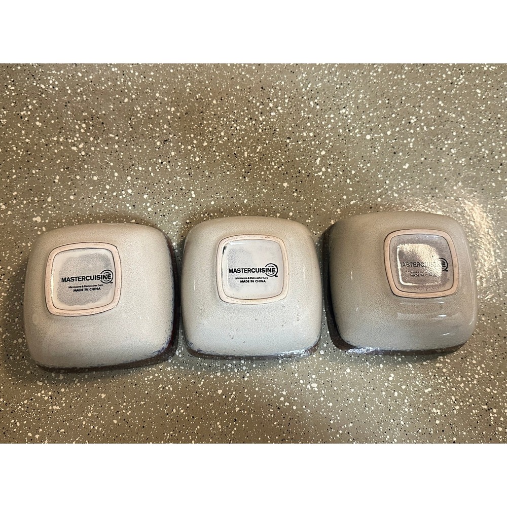 MasterCuisine Square Stoneware Bowls Set of 3 Tan Blue‎ Speckled Black Interior - Picture 7 of 10